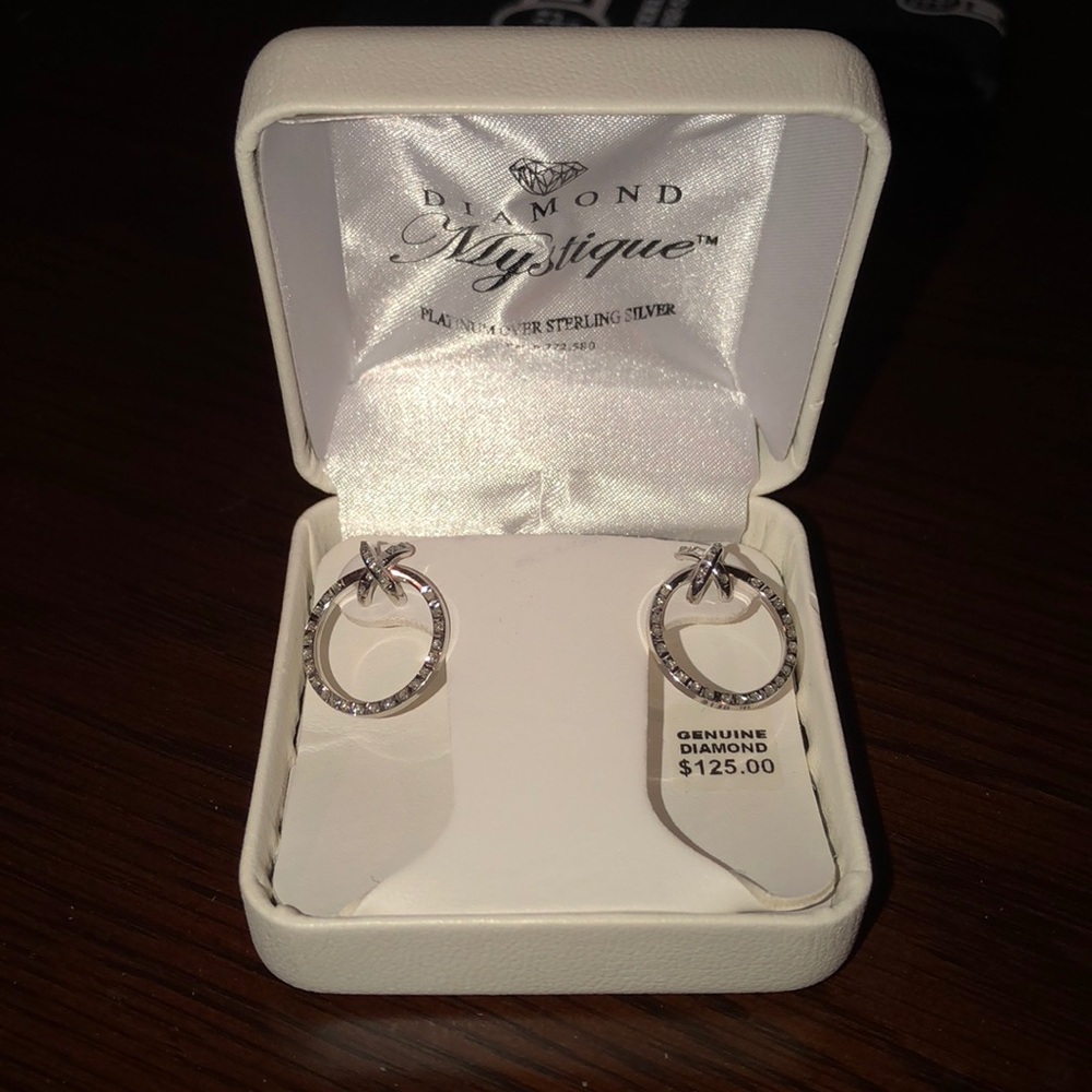Genuine diamond circle hoop earrings - never worn